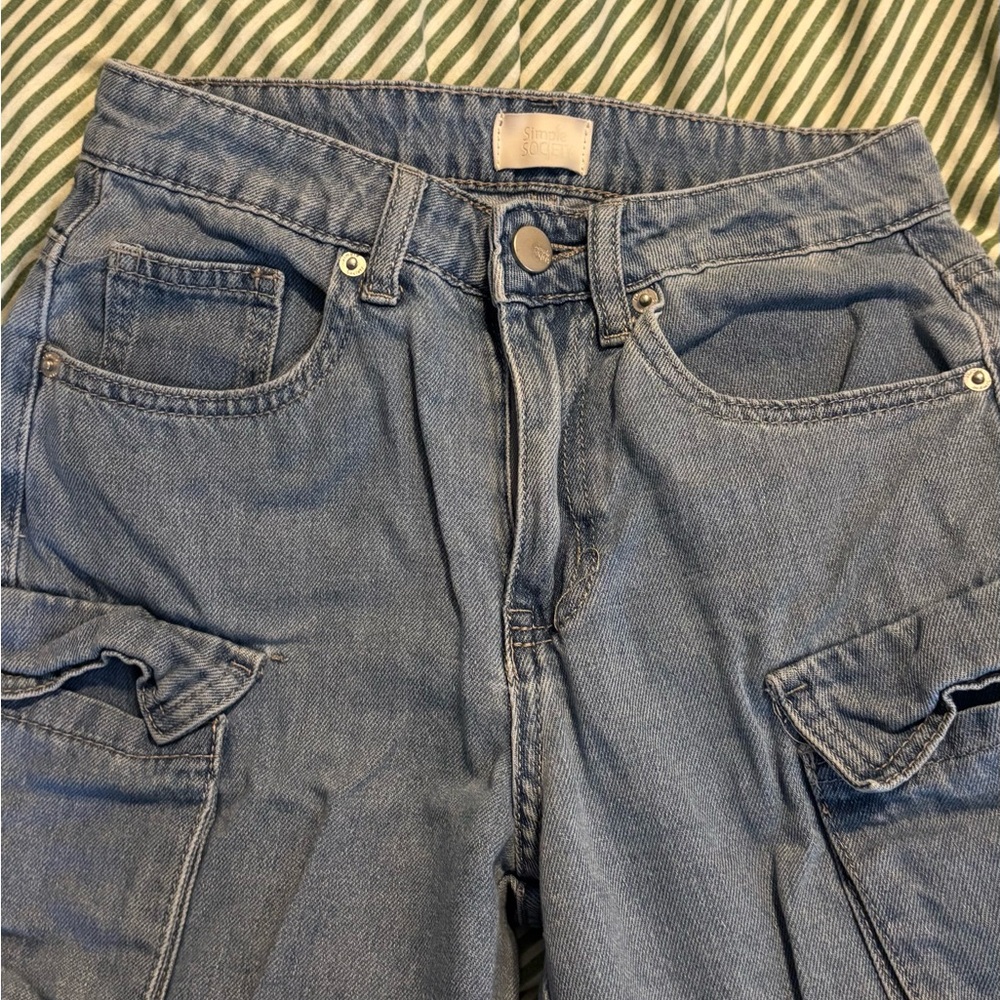 Slim Cargo Women’s Jeans - Light Blue Denim